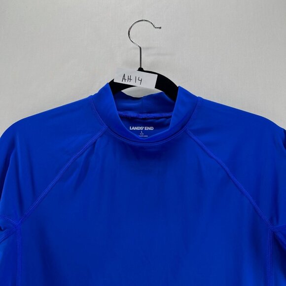 Lands' End Rash Guard Swim Top Youth L Short Sleeve Mock Neck Stretch Royal Blue - Picture 11 of 11